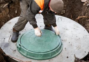 Septic tank installation closing the hatch