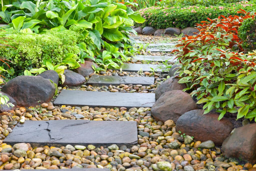 Stone walkway in a rock garden