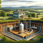 Serene NY landscape with a cutaway of a septic system