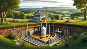 Serene NY landscape with a cutaway of a septic system